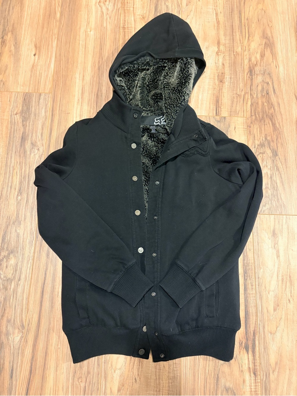 Fox Women’s Black Hooded Sherpa-Lined Zip Sweater